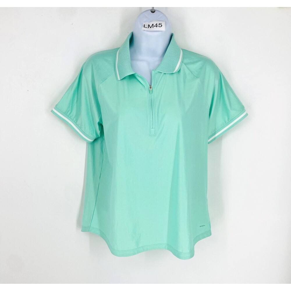 Mondetta Women's Medium Teal Short Sleeve Golf Polo Zip up Performance Shirt